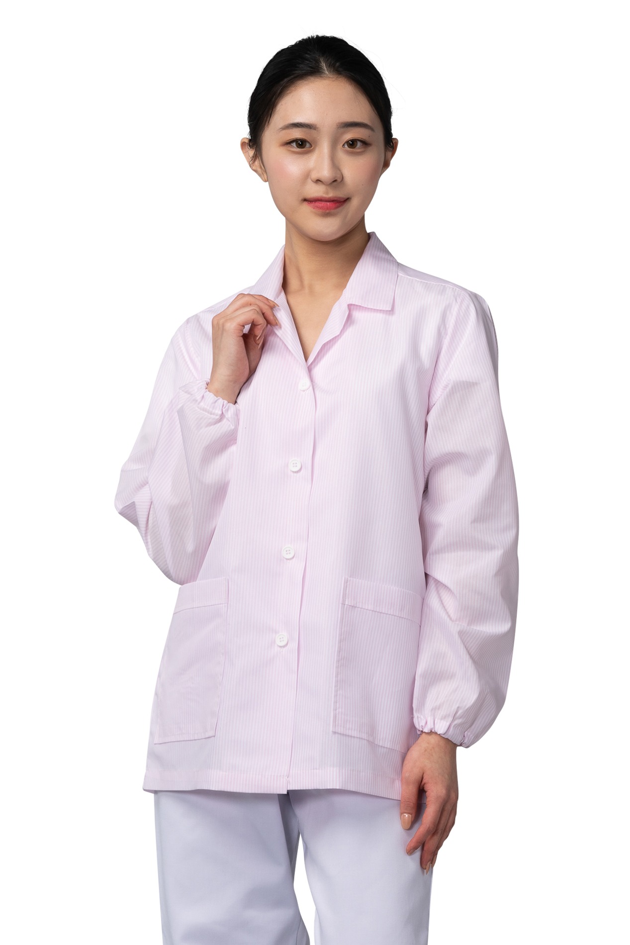 8531-1 - (여)식당줄무늬유니폼(핑크)-소매고무줄